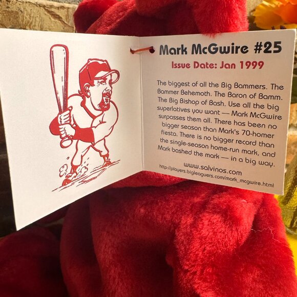 Vintage Salvino's Big Bammers Mark McGwire MLB Baseball Beanie Babies Plush NWT - Picture 5 of 6